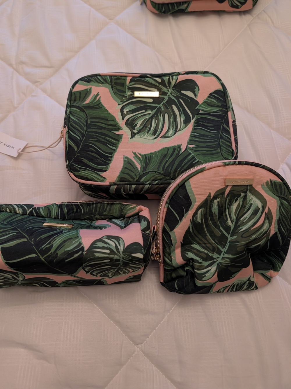 Leaf Print Cosmetic Bag Set in Pink and Green - Brand: Sophia Joy Conair